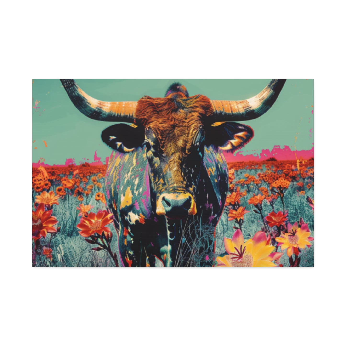 Long Horn Bull v1 Canvas Stretched, 1.5''