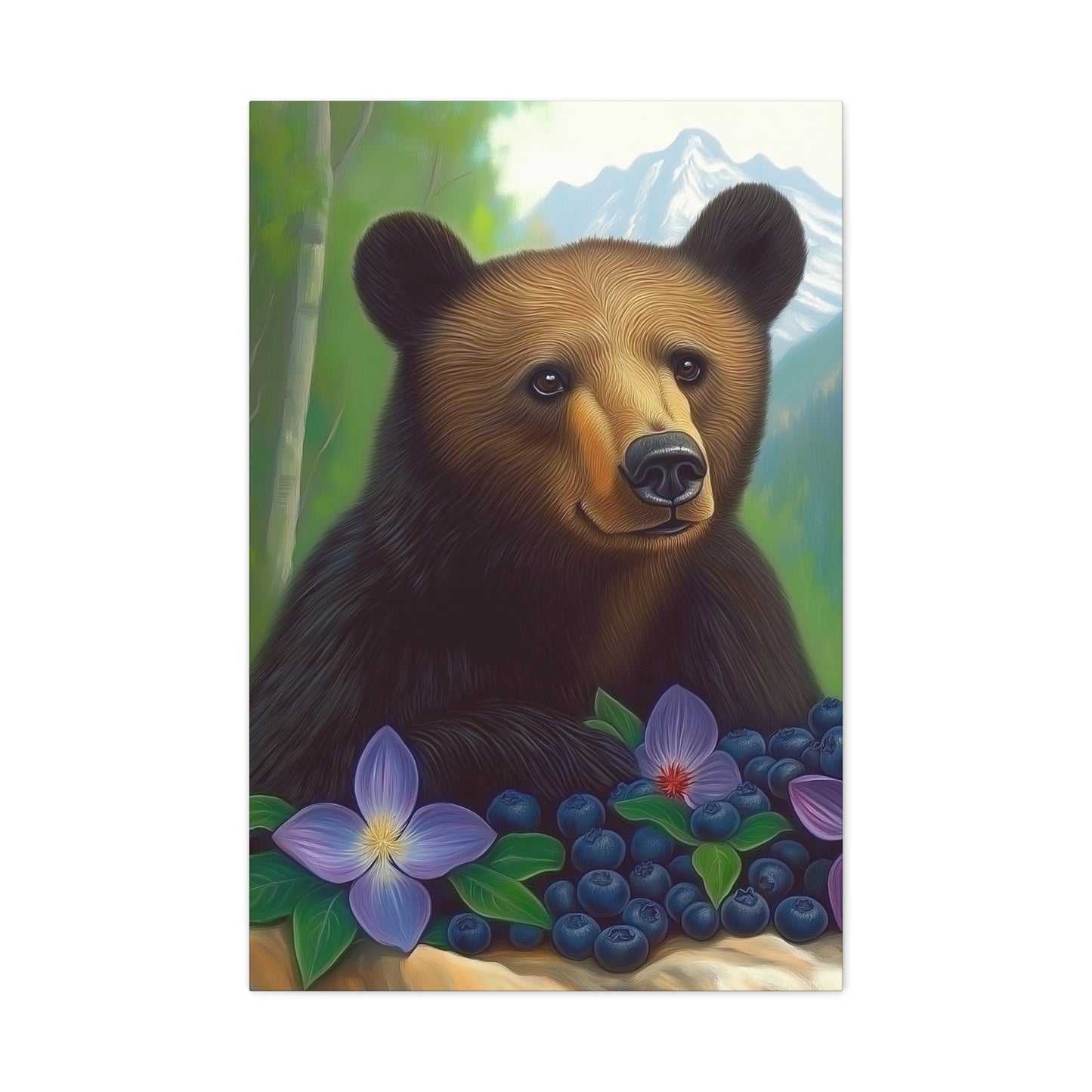 Canvas Wall Art - Rocky Mountain Bear with Purple Flowers