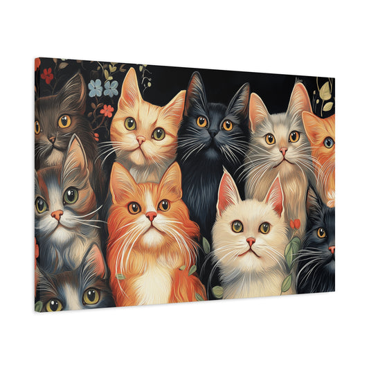 Whimsical Cat Canvas Art - Colorful Feline Wall Decoration