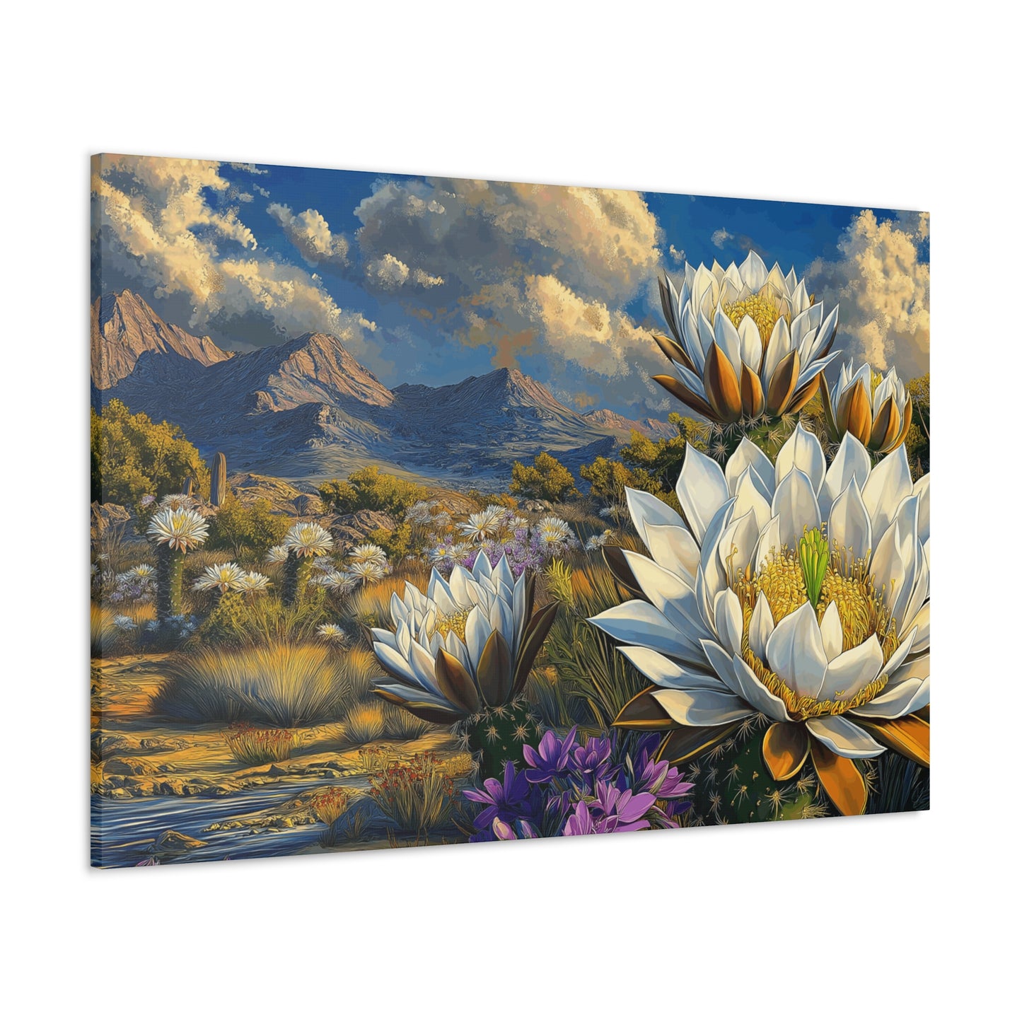 Canvas Gallery Wraps - Bold Desert Landscape with Huge White Flower