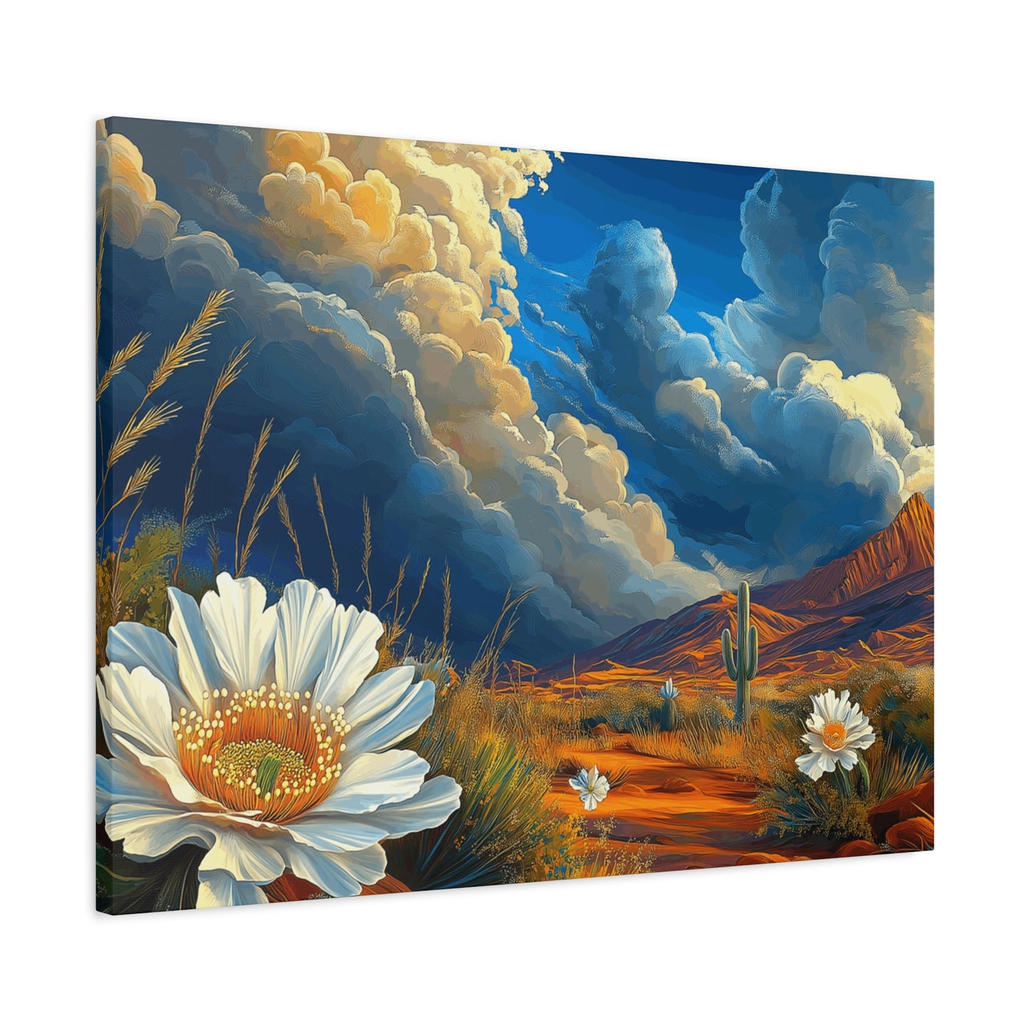 Desert Bloom Canvas Art Print - Cactus and Wildflowers Wall Decor