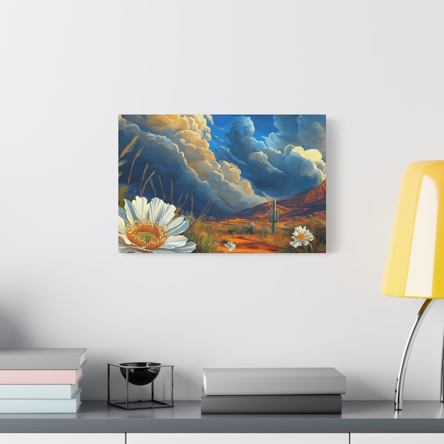 Desert Bloom Canvas Art Print - Cactus and Wildflowers Wall Decor