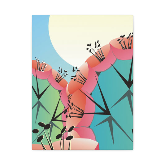 Canvas Print - Many Cacti and Moon in Desert