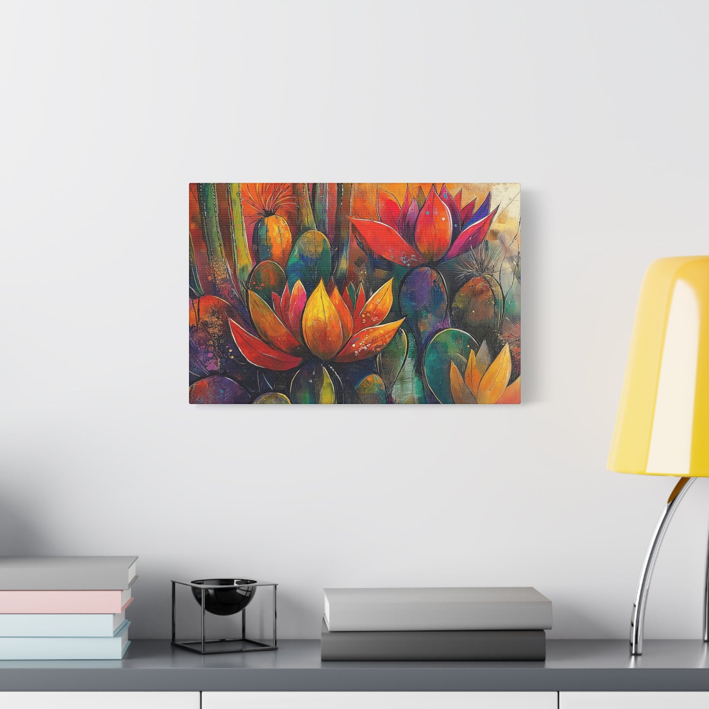 Vibrant Cactus Wall Art - Matte Canvas Print, Floral Desert Decor