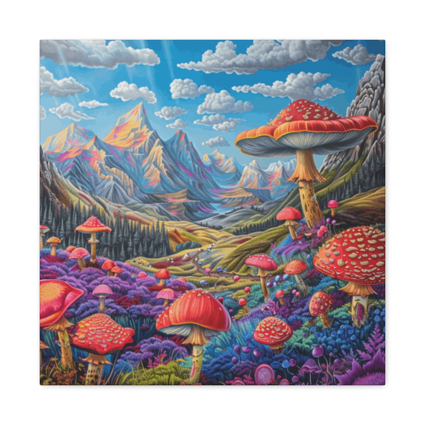 Vibrant Mushroom Landscape Canvas Art | Stretched Matte Wall Decor