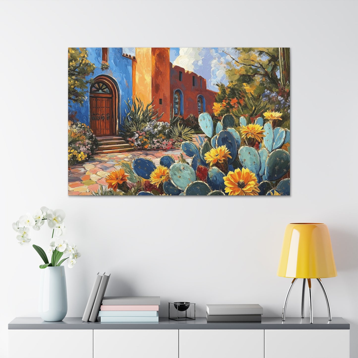 Canvas Gallery Wraps - Church and Cacti Blooming