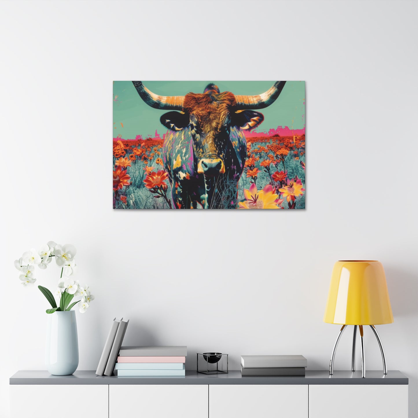 Long Horn Bull v1 Canvas Stretched, 1.5''