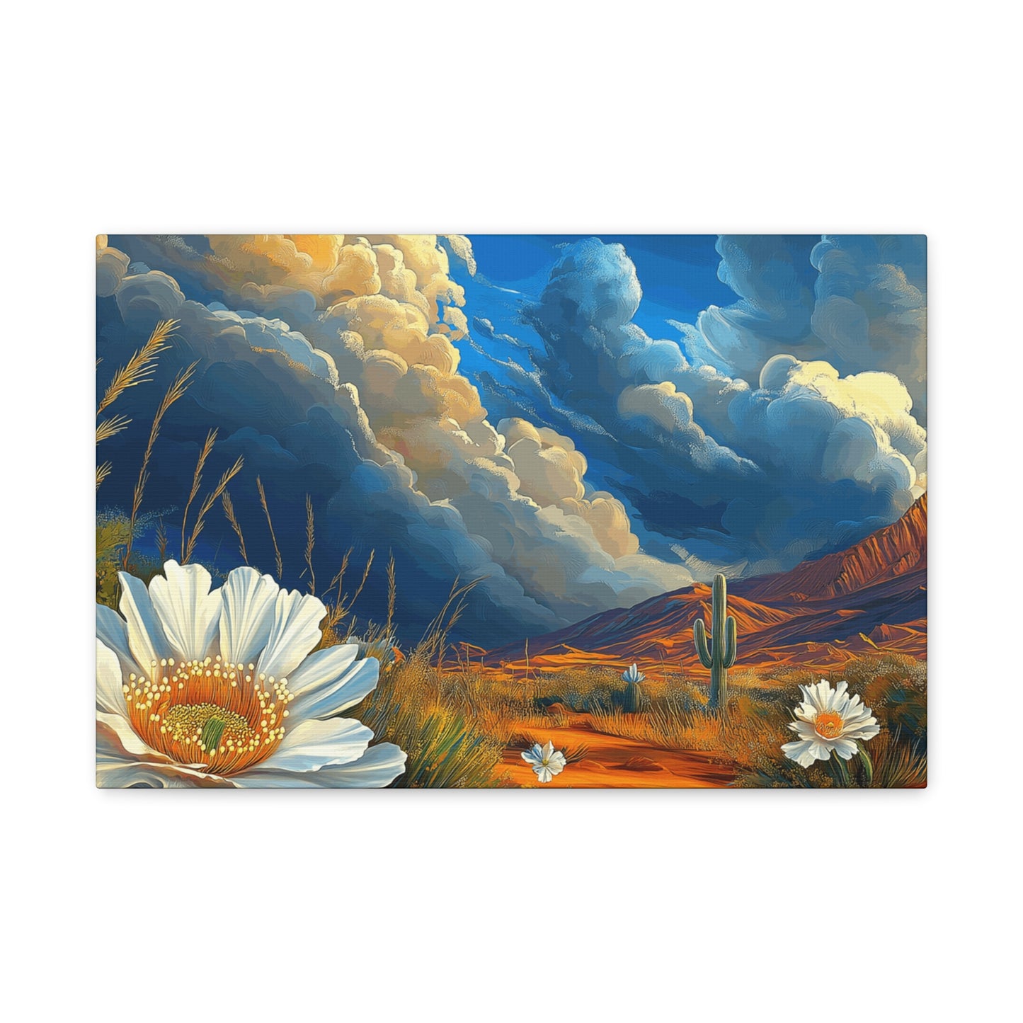 Desert Bloom Canvas Art Print - Cactus and Wildflowers Wall Decor