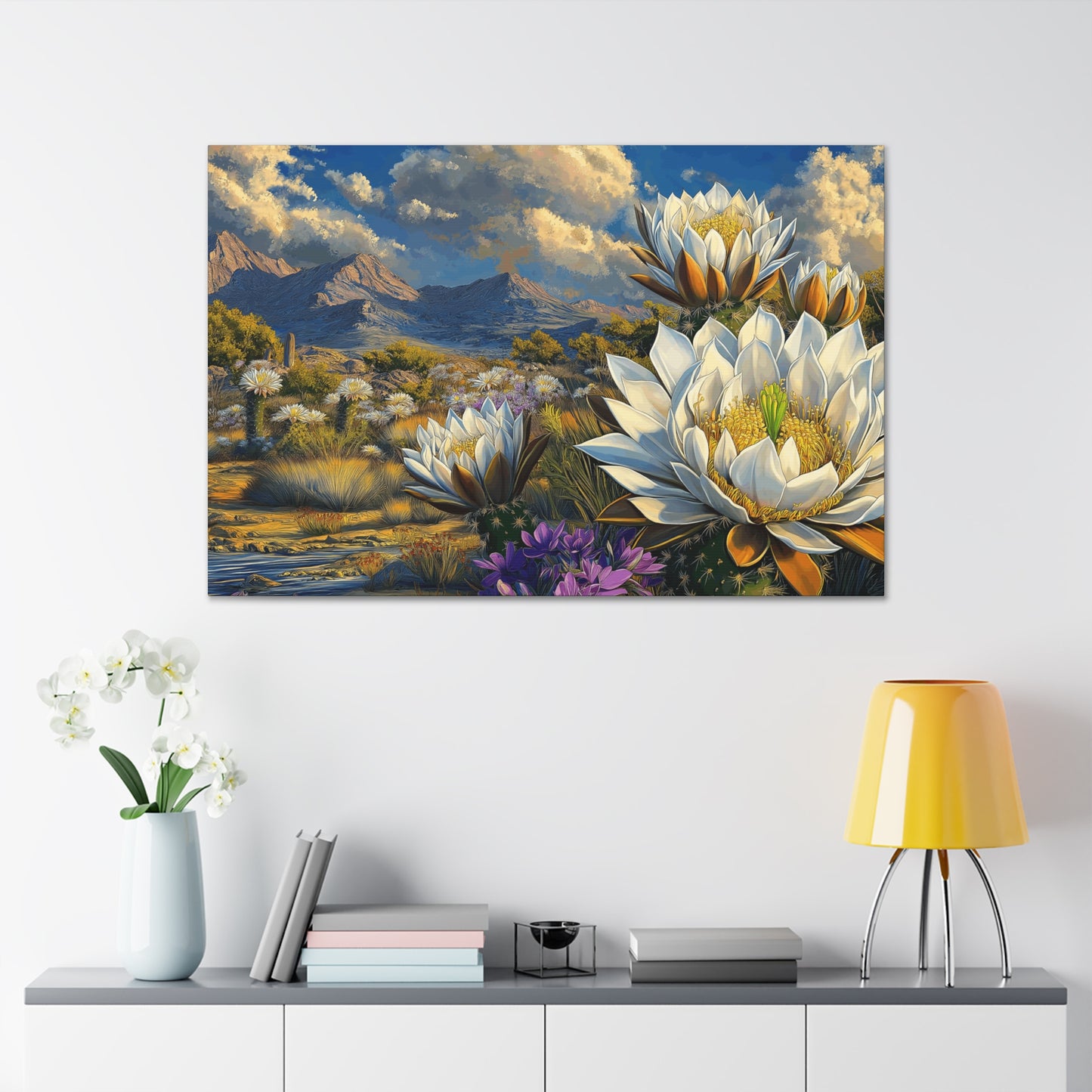 Canvas Gallery Wraps - Bold Desert Landscape with Huge White Flower