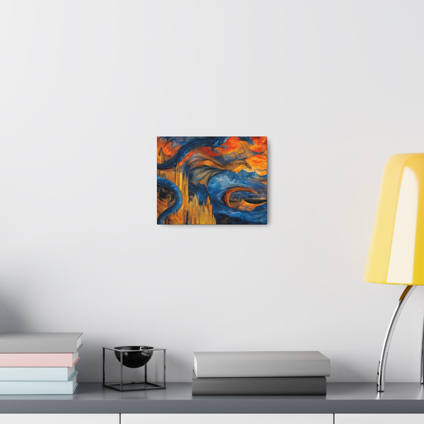 Canvas Gallery Wraps - Blue Dragons Attacking Castle Wall Art