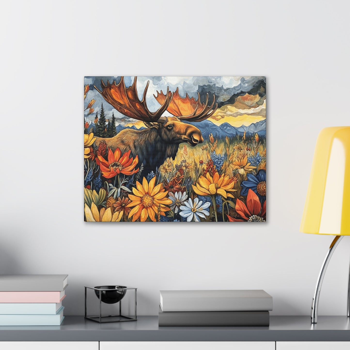 Canvas Gallery Wraps - Colorado Moose and Wildflowers in Rocky Mountains