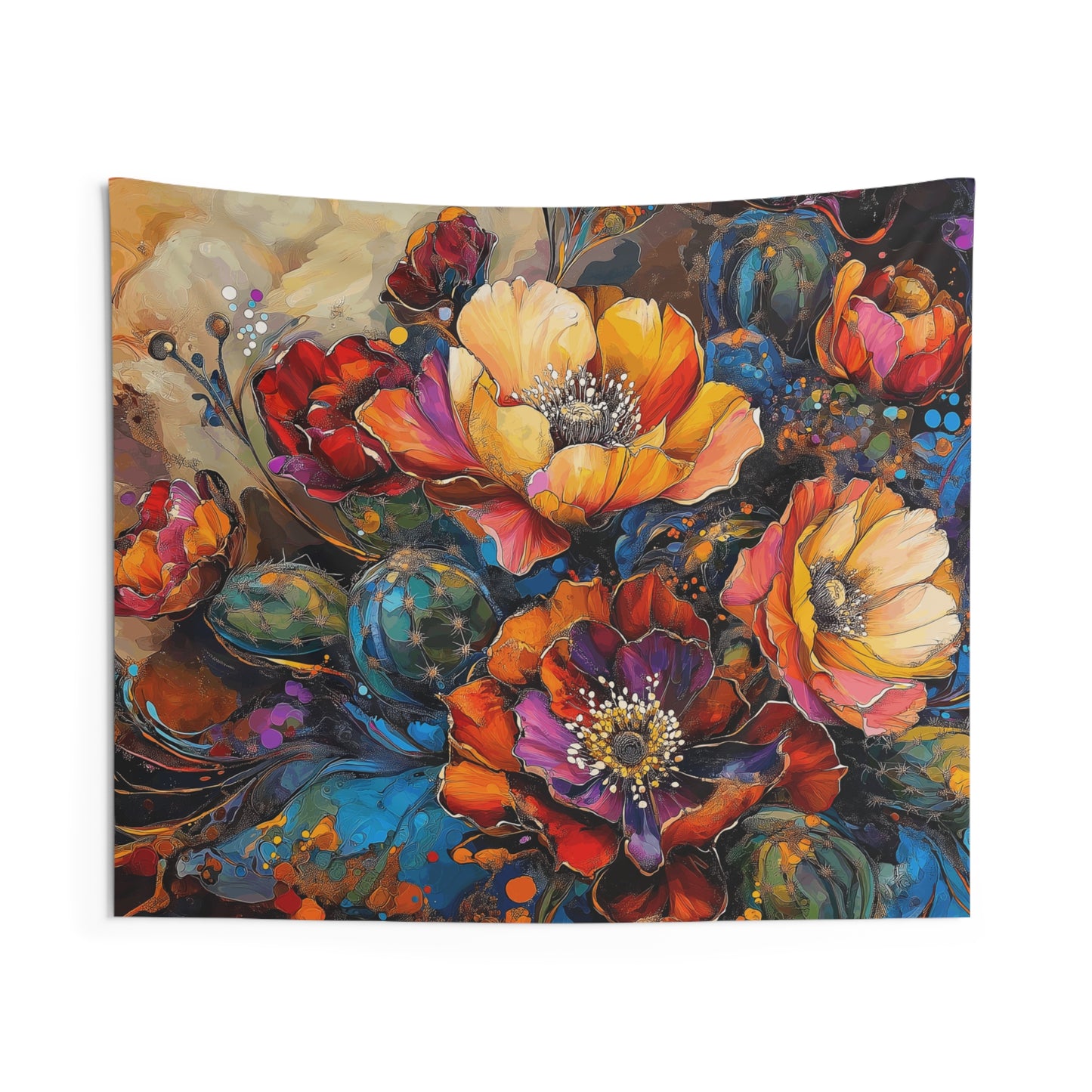 Tapestry Wall Art - Cacti Flowers Bold 2