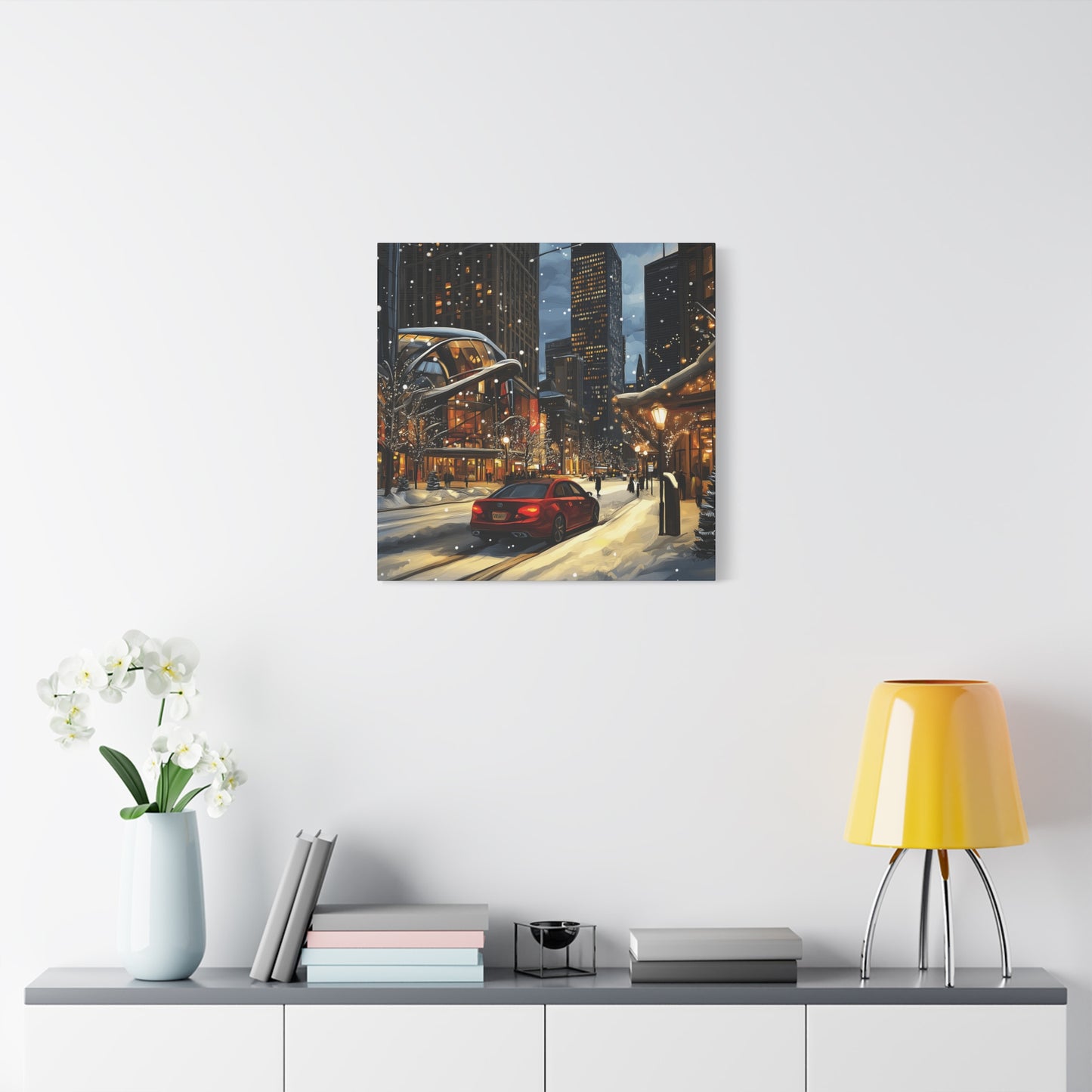 Denver Winter Cityscape Matte Canvas Wall Art - Stretched 1.25"