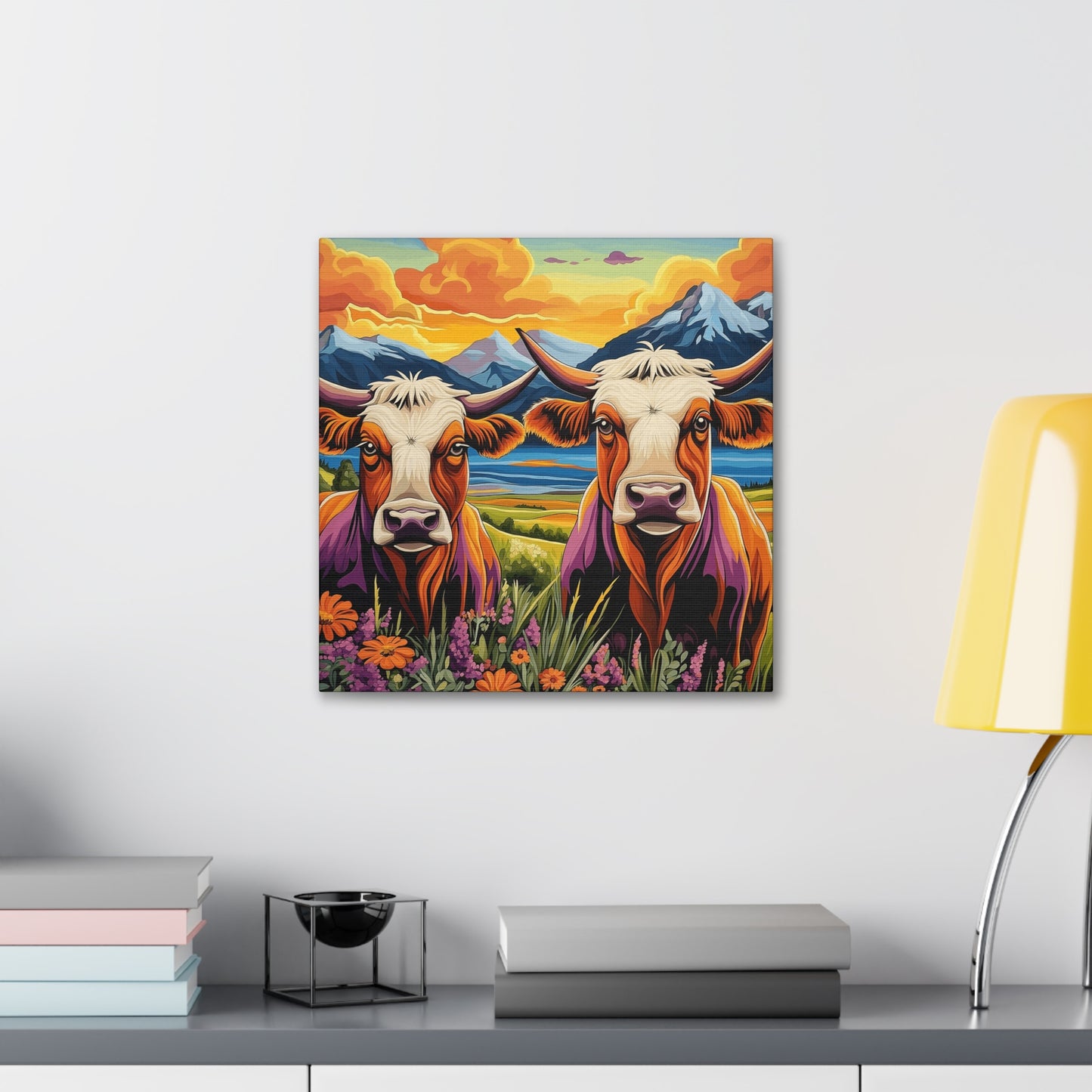 Canvas Wall Art - Cows in the Rocky Mountains