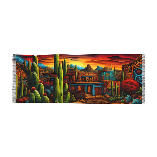 Scarf - Pueblo Fantasy Scene with Bold, Bright Colors