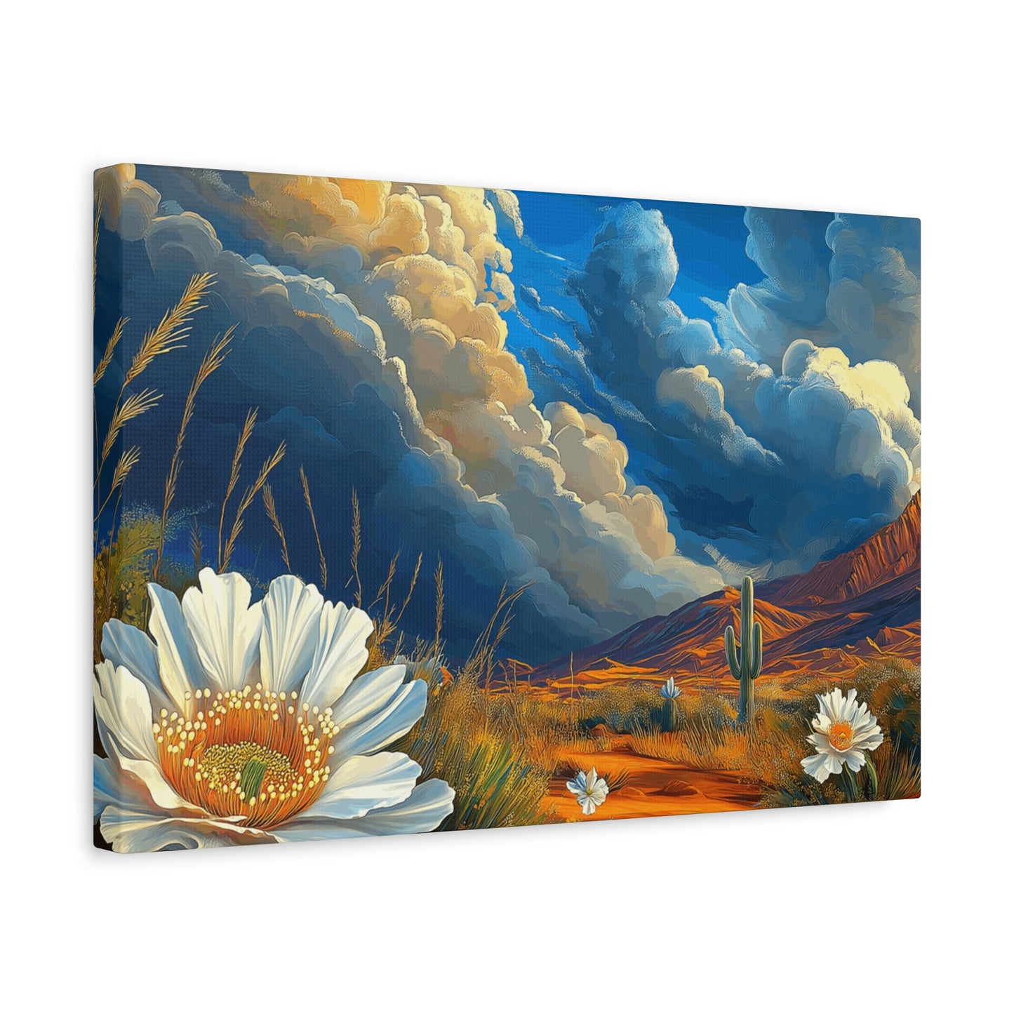 Desert Bloom Canvas Art Print - Cactus and Wildflowers Wall Decor