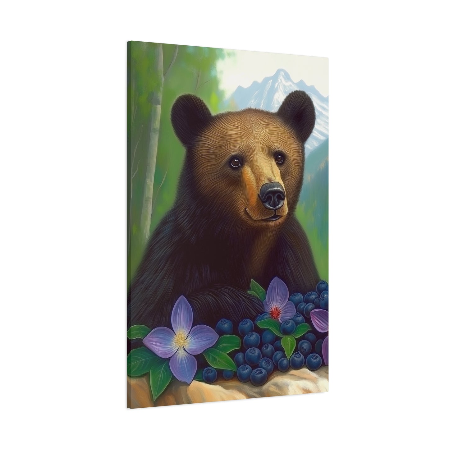 Canvas Wall Art - Rocky Mountain Bear with Purple Flowers