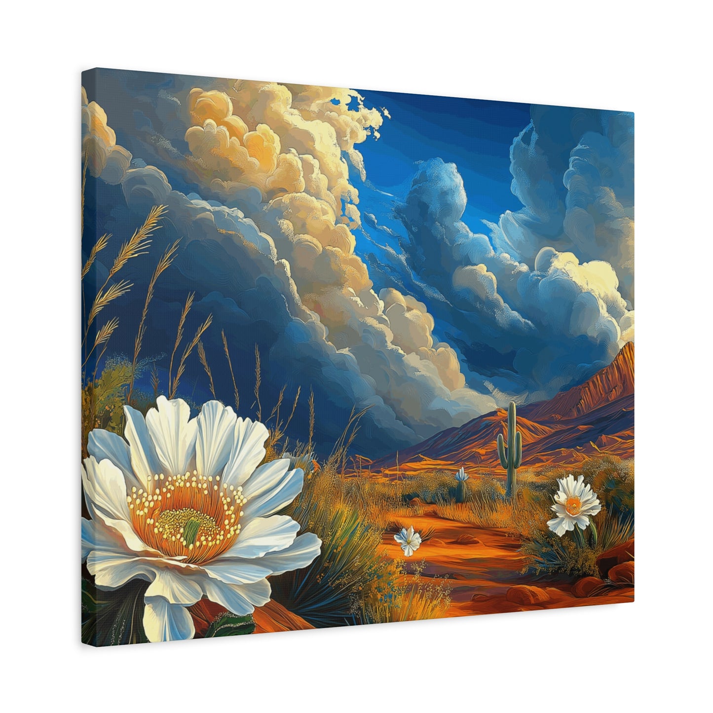 Desert Bloom Canvas Art Print - Cactus and Wildflowers Wall Decor