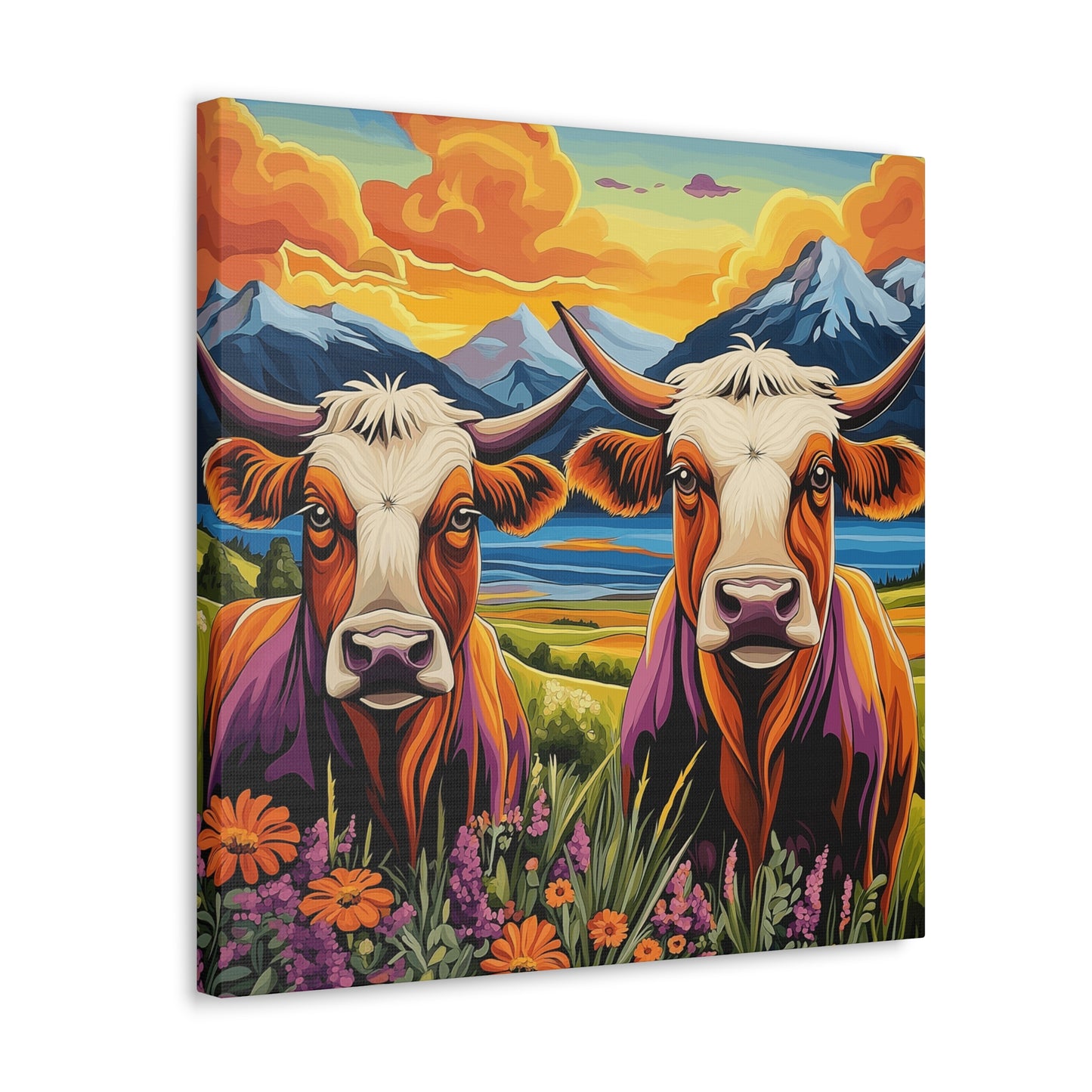 Canvas Wall Art - Cows in the Rocky Mountains