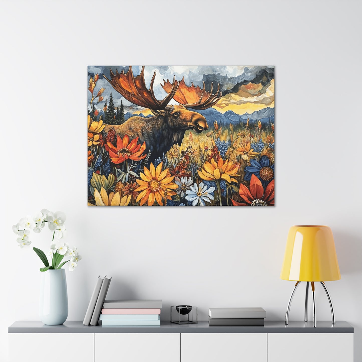 Canvas Gallery Wraps - Colorado Moose and Wildflowers in Rocky Mountains