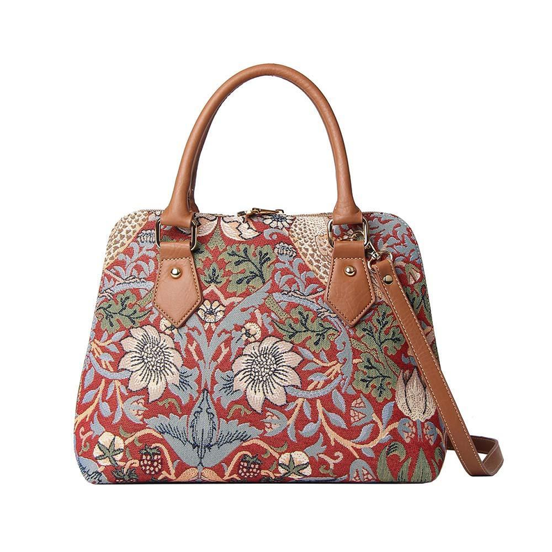 William Morris Strawberry Thief Red Convertible Top Handle Purse Handbag
