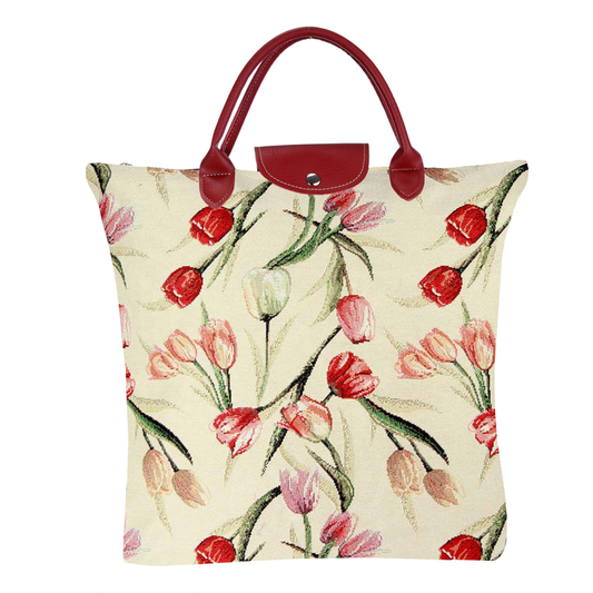 Tulip White Foldaway Grocery Bag