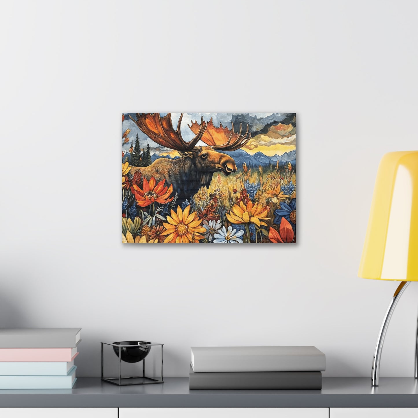 Canvas Gallery Wraps - Colorado Moose and Wildflowers in Rocky Mountains