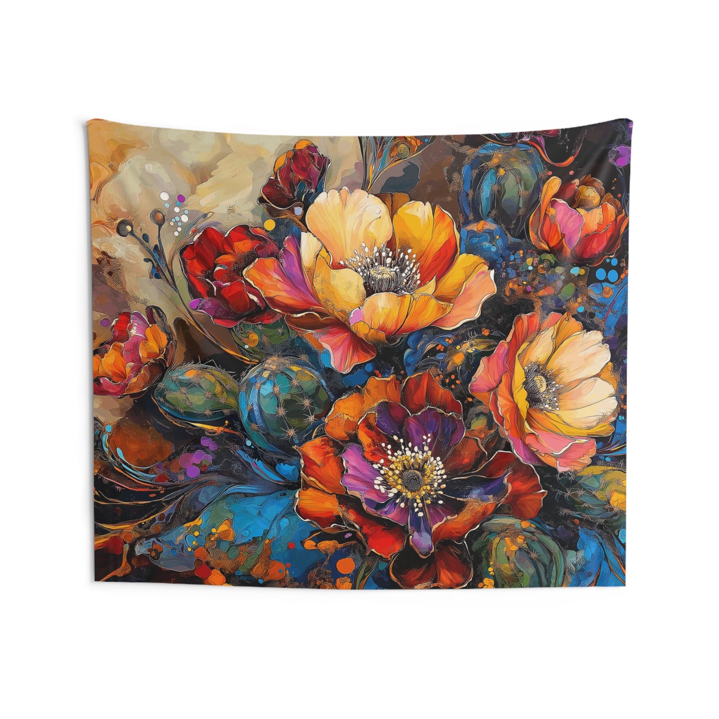 Tapestry Wall Art - Cacti Flowers Bold 2