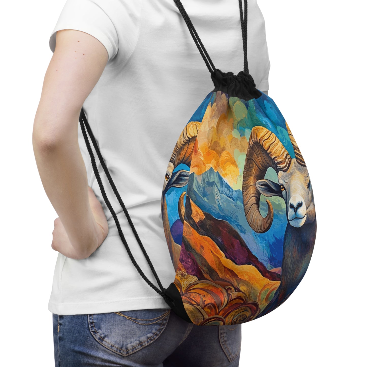 Drawstring Bag - Colorado Bighorn Sheep Wildlife Design