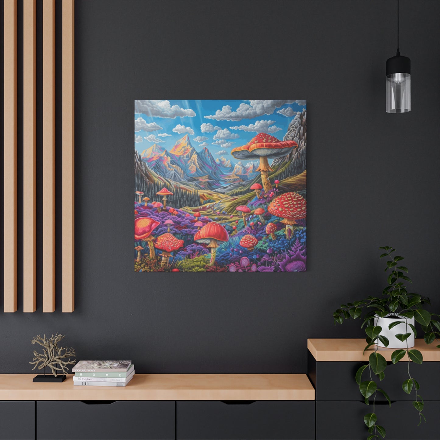 Vibrant Mushroom Landscape Canvas Art | Stretched Matte Wall Decor