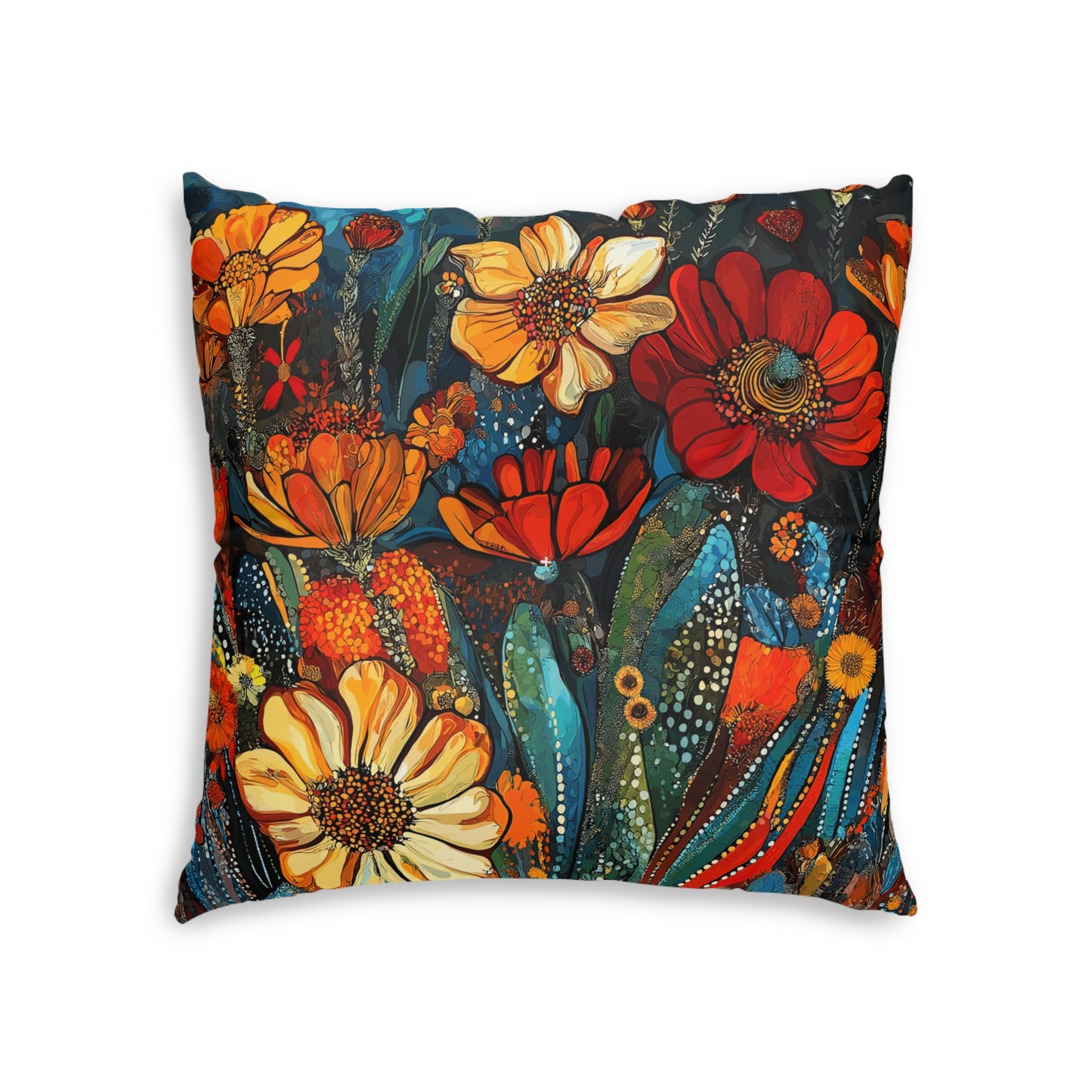 Square Floor Pillow - Bold, Colorful Cacti Flower Design