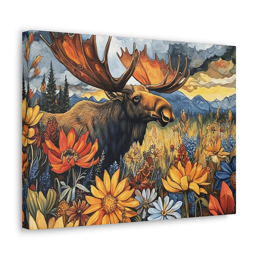 Canvas Gallery Wraps - Colorado Moose and Wildflowers in Rocky Mountains