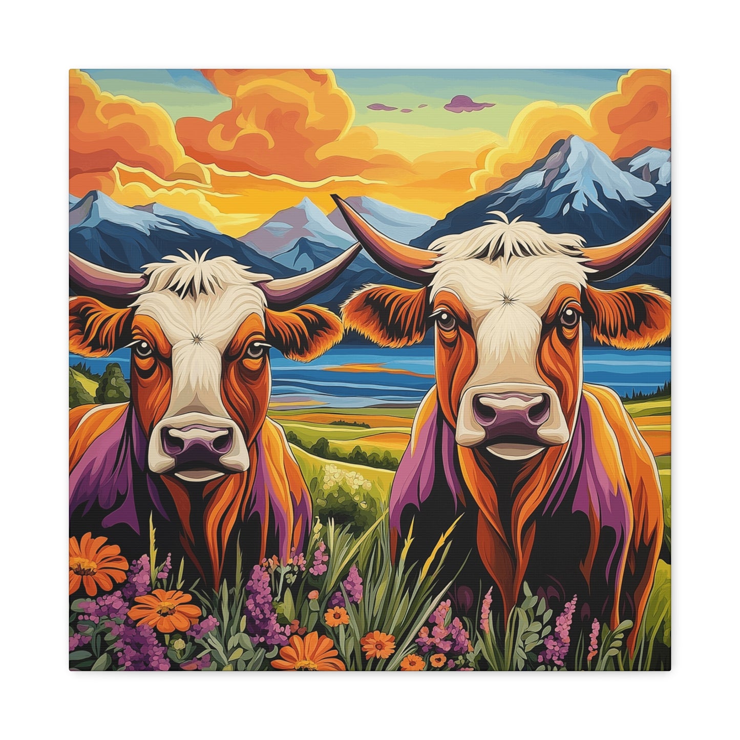 Canvas Wall Art - Cows in the Rocky Mountains