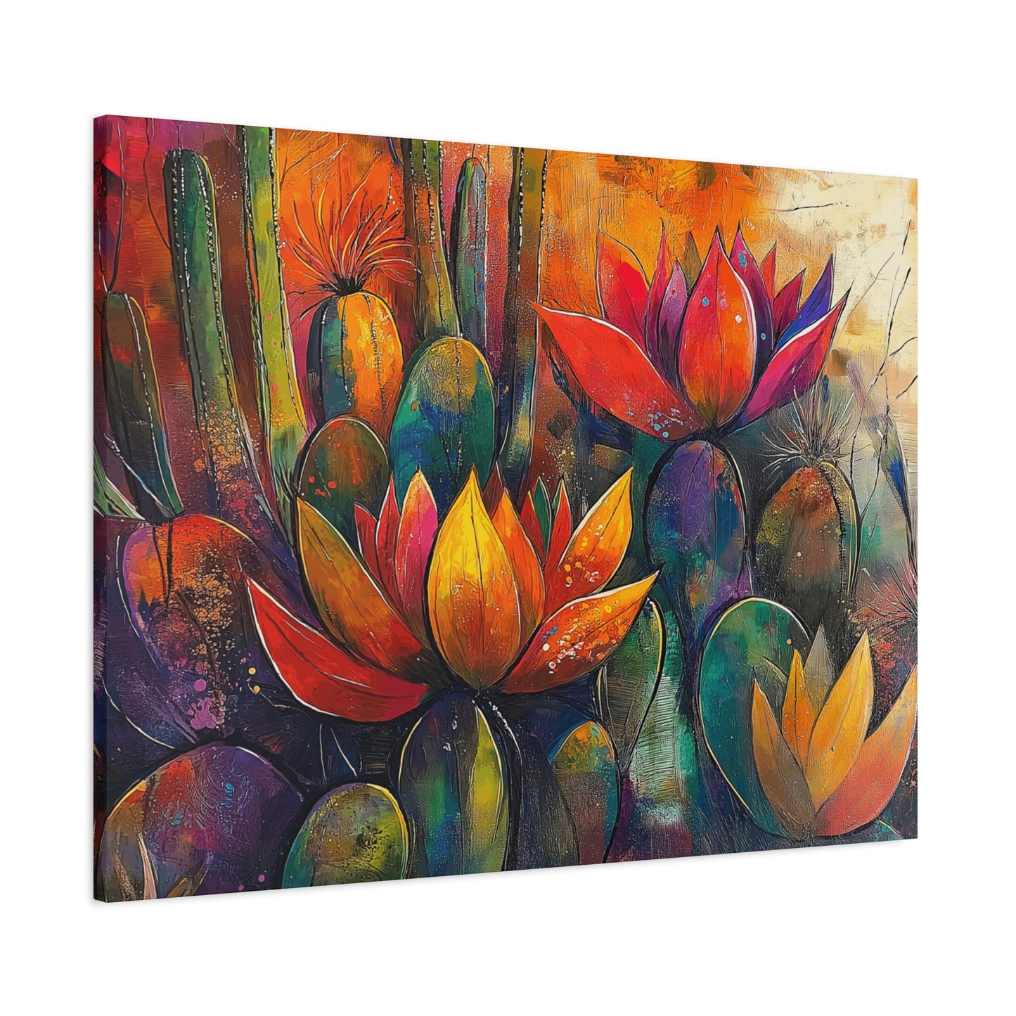 Vibrant Cactus Wall Art - Matte Canvas Print, Floral Desert Decor