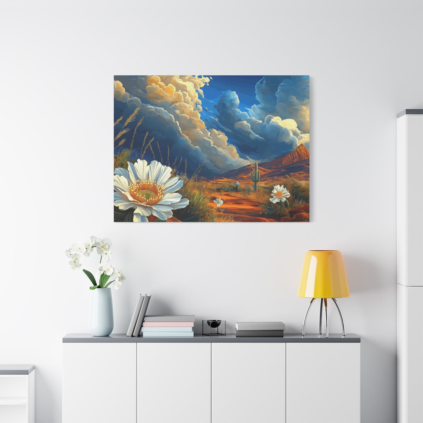 Desert Bloom Canvas Art Print - Cactus and Wildflowers Wall Decor