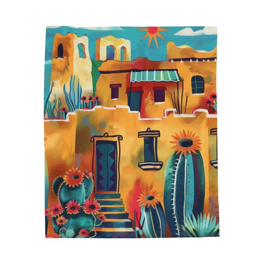 Velveteen Plush Blanket - Funky Santa Fe Pueblo Design