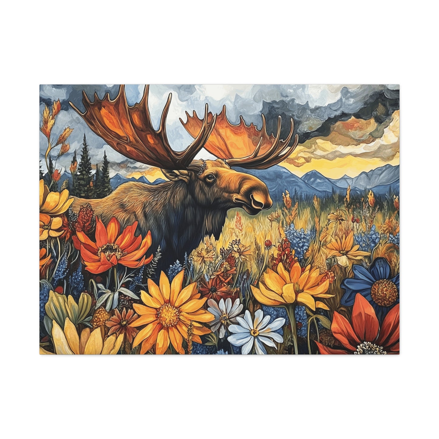 Canvas Gallery Wraps - Colorado Moose and Wildflowers in Rocky Mountains