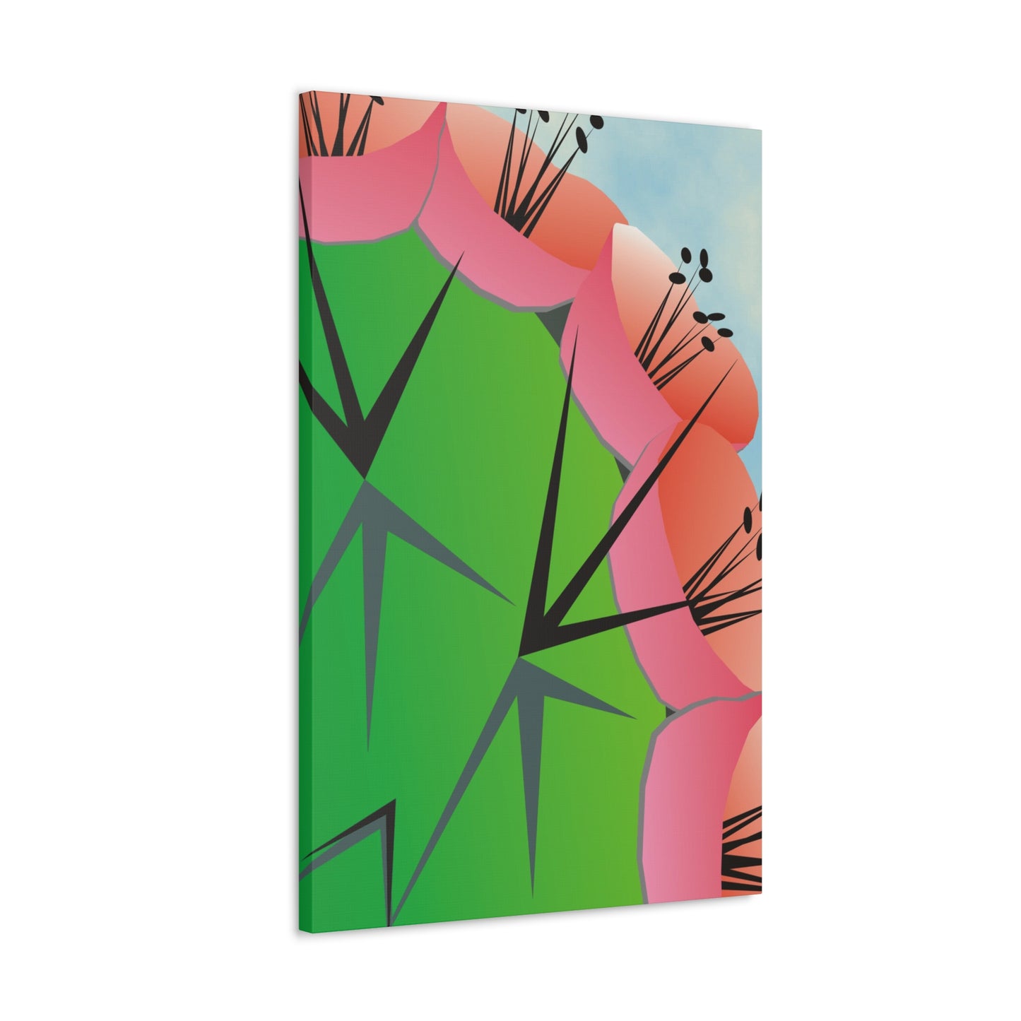 Canvas Art Wrap - Dramatic Cactus and Blooming Flowers