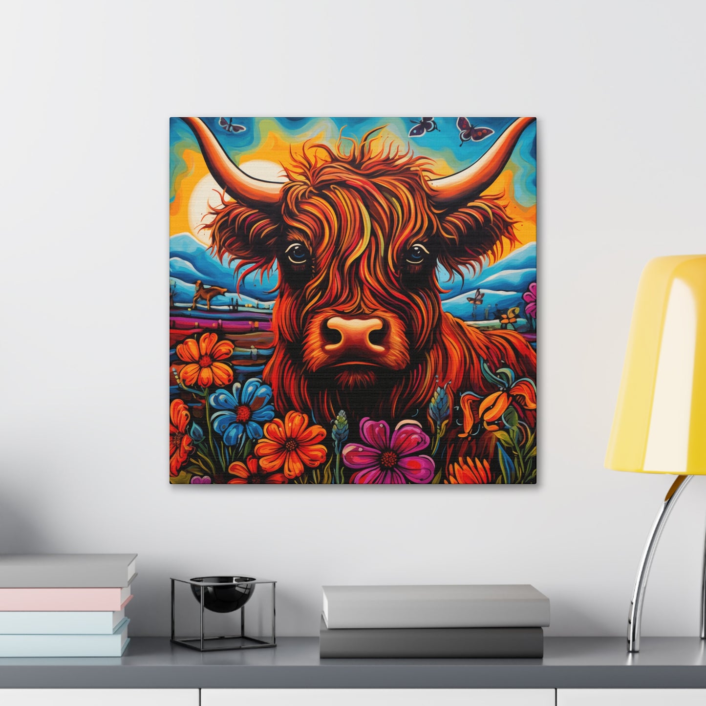 Canvas Wall Art - Highlands Cows in Rocky Mountains