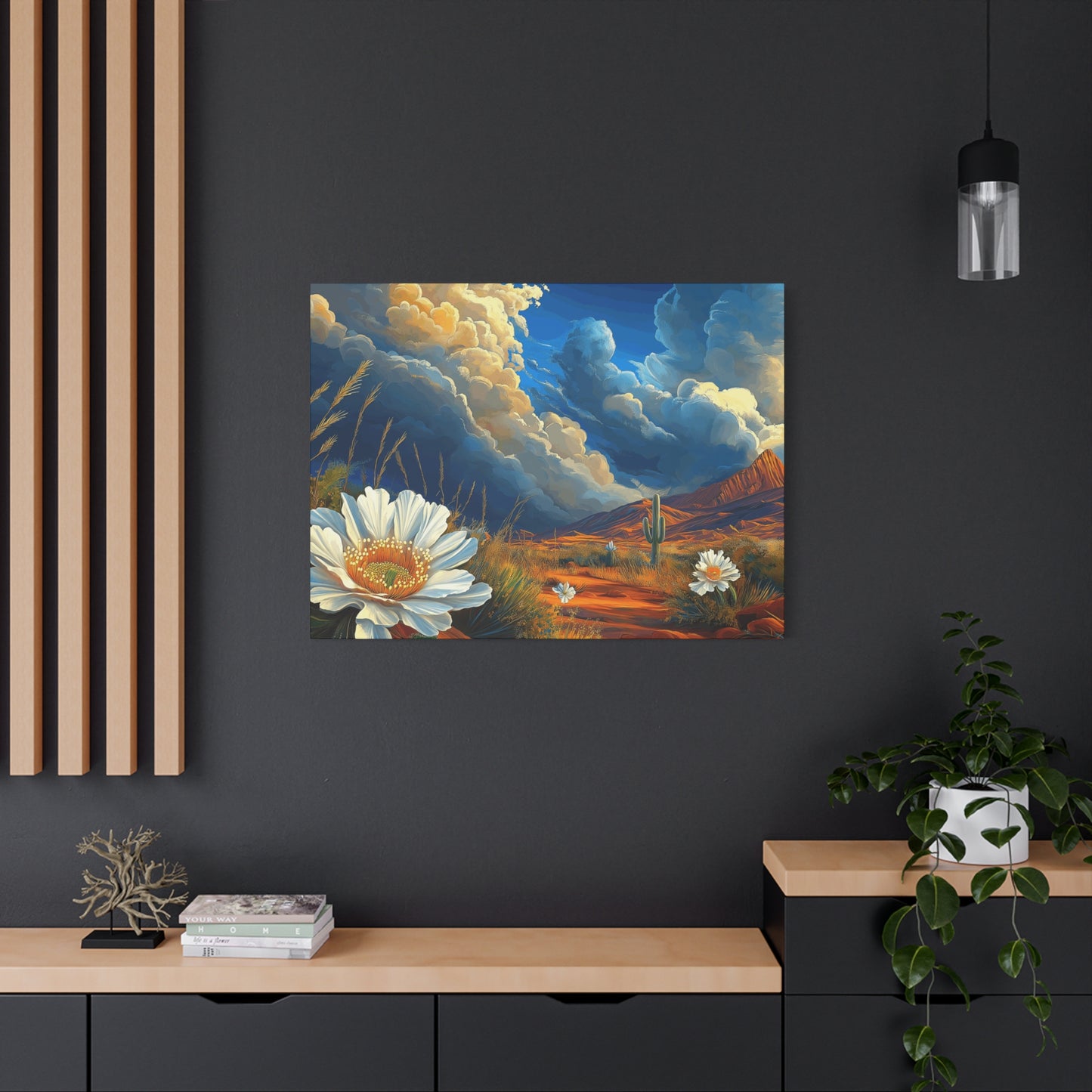 Desert Bloom Canvas Art Print - Cactus and Wildflowers Wall Decor