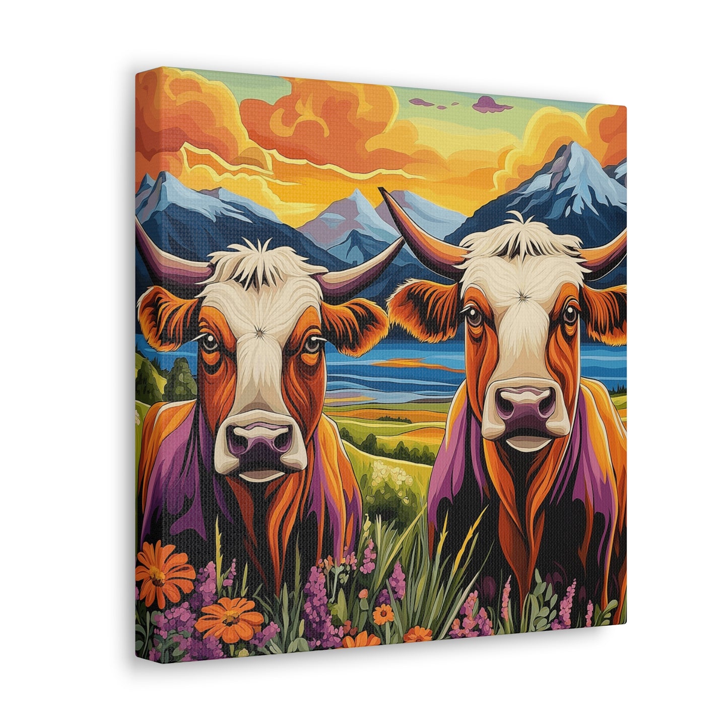 Canvas Wall Art - Cows in the Rocky Mountains