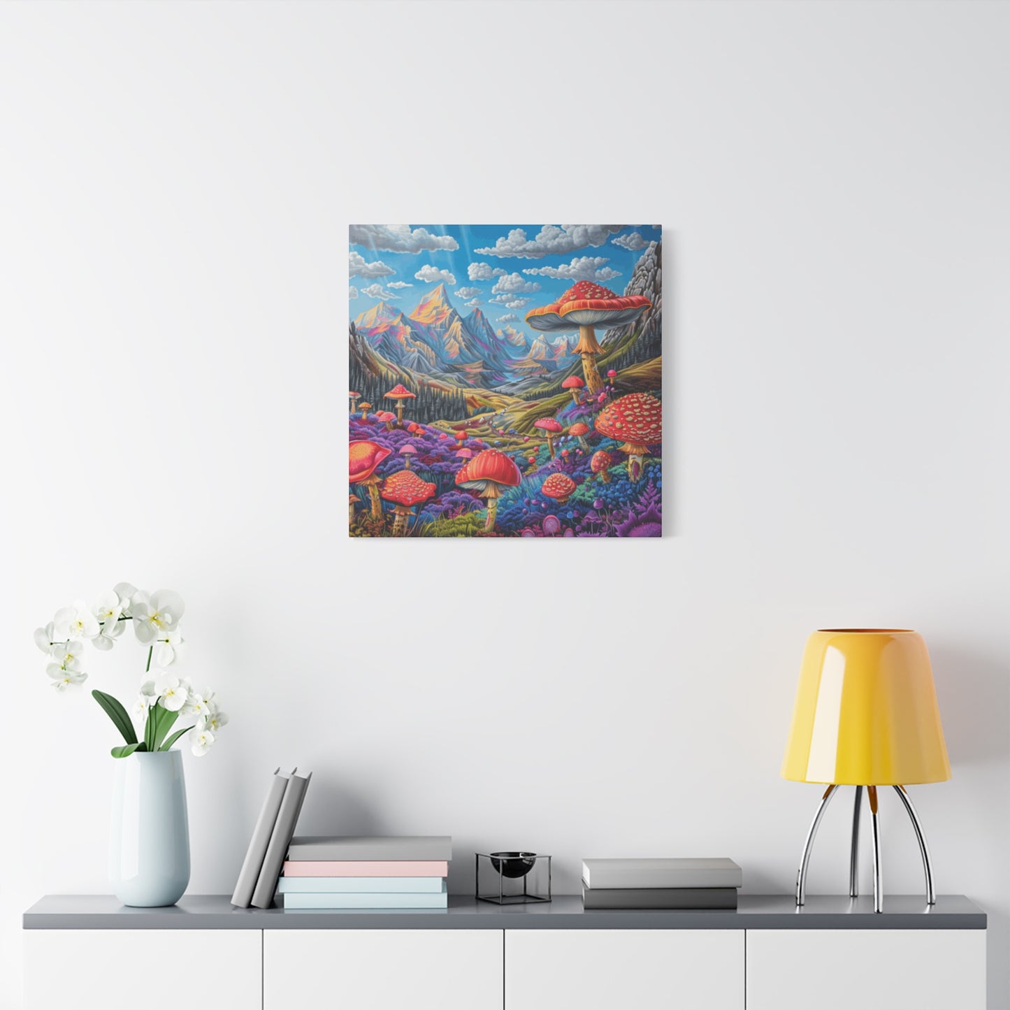 Vibrant Mushroom Landscape Canvas Art | Stretched Matte Wall Decor