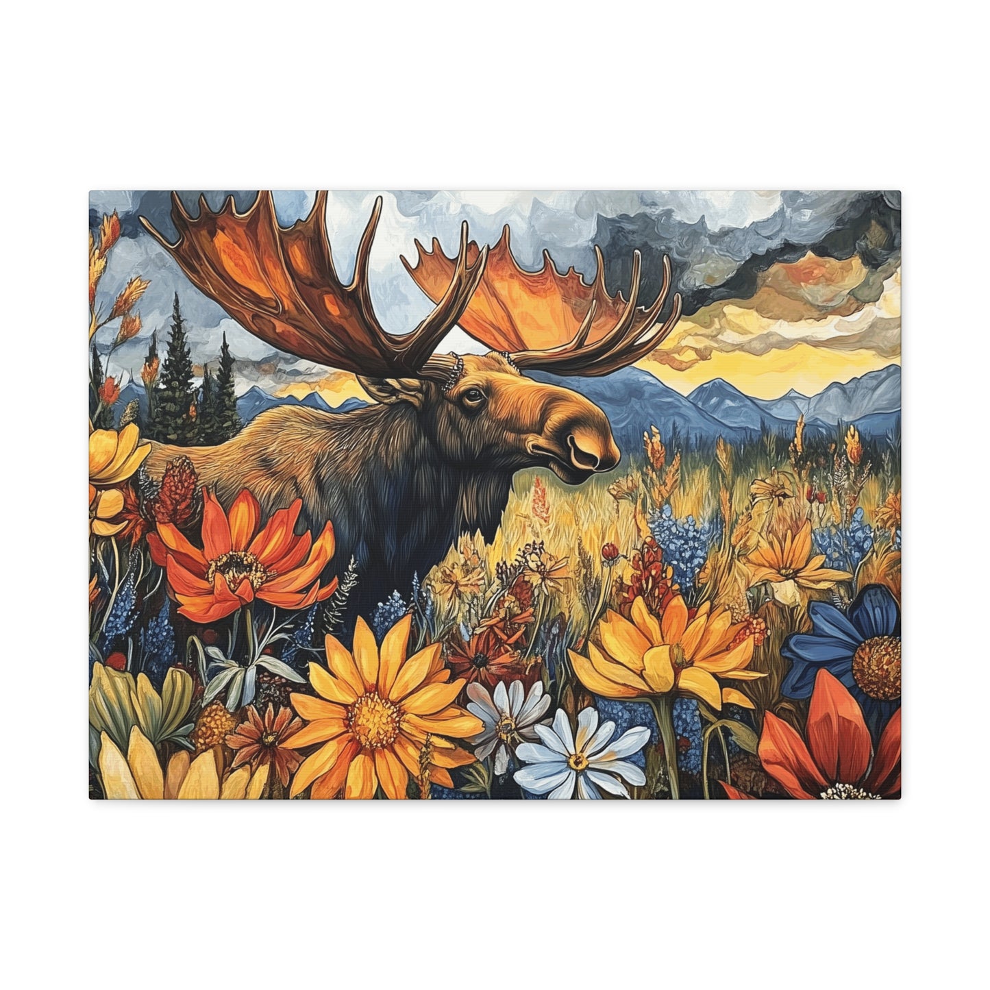 Canvas Gallery Wraps - Colorado Moose and Wildflowers in Rocky Mountains