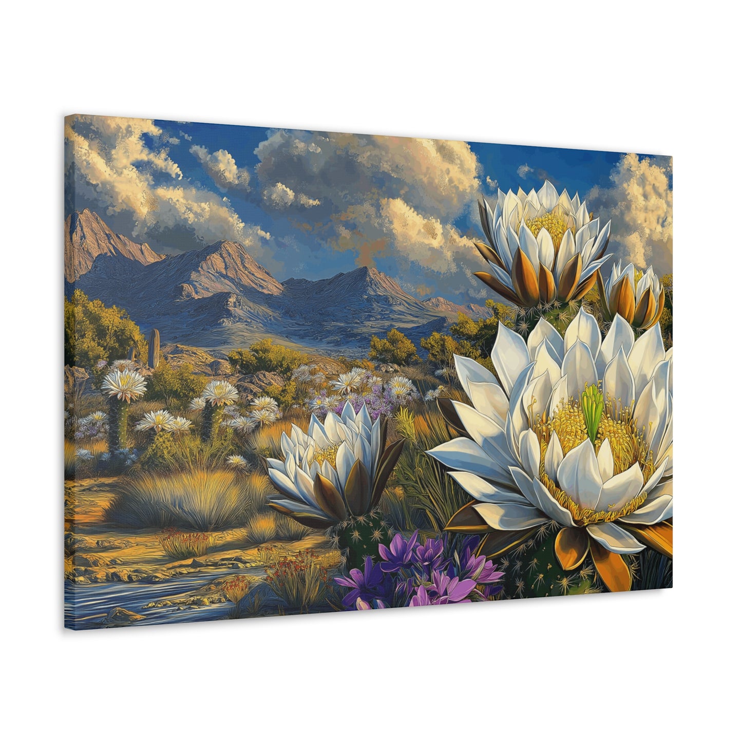 Canvas Gallery Wraps - Bold Desert Landscape with Huge White Flower