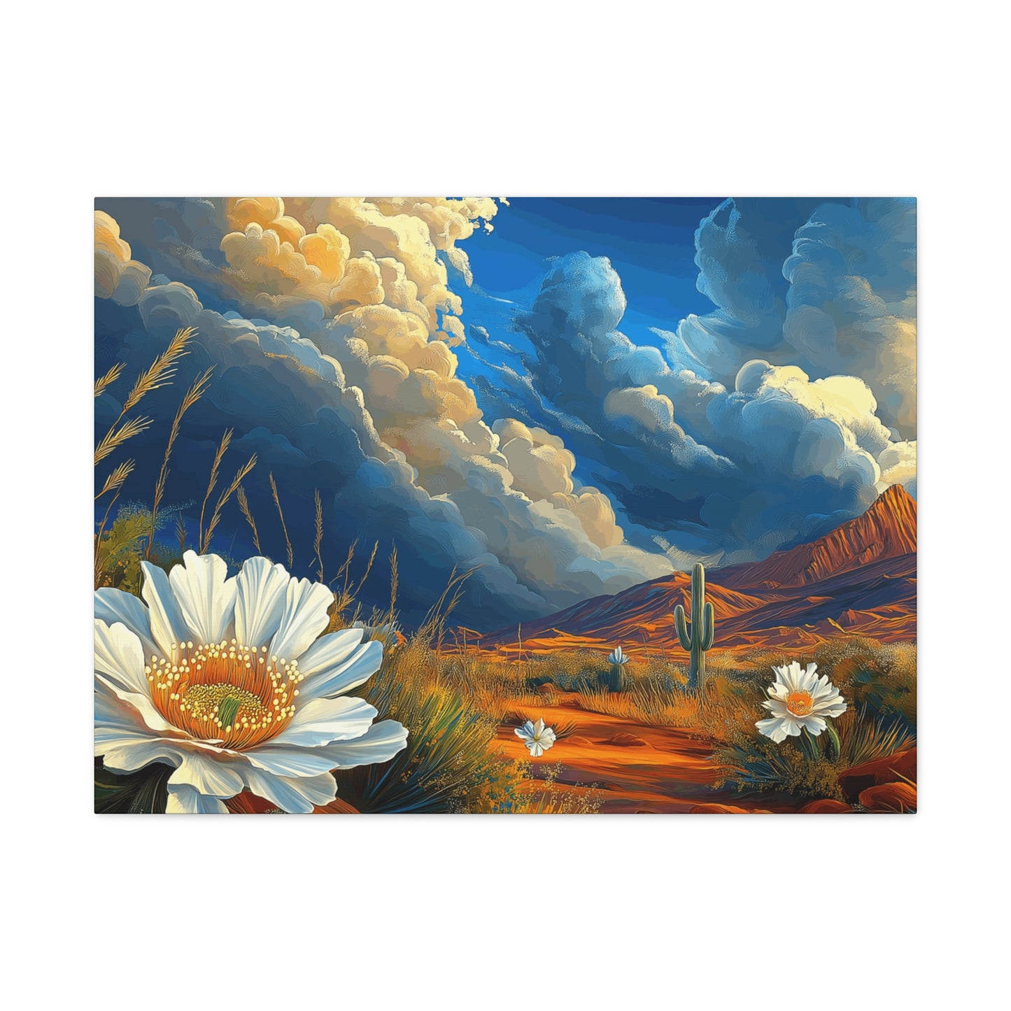 Desert Bloom Canvas Art Print - Cactus and Wildflowers Wall Decor