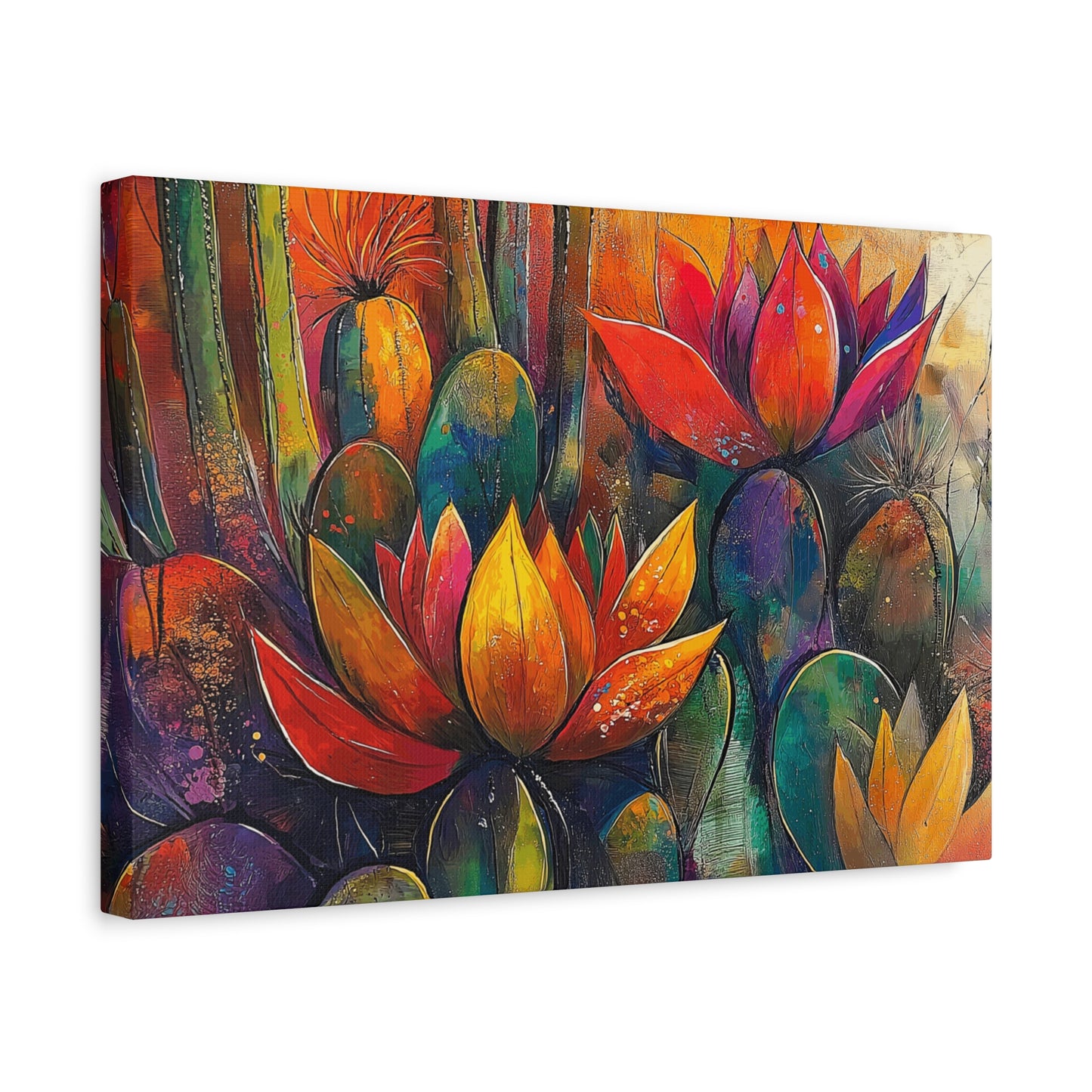 Vibrant Cactus Wall Art - Matte Canvas Print, Floral Desert Decor