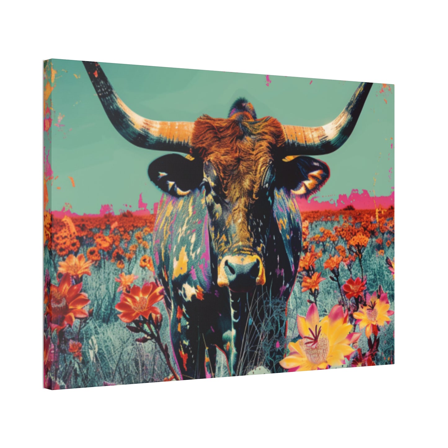 Long Horn Bull v1 Canvas Stretched, 1.5''