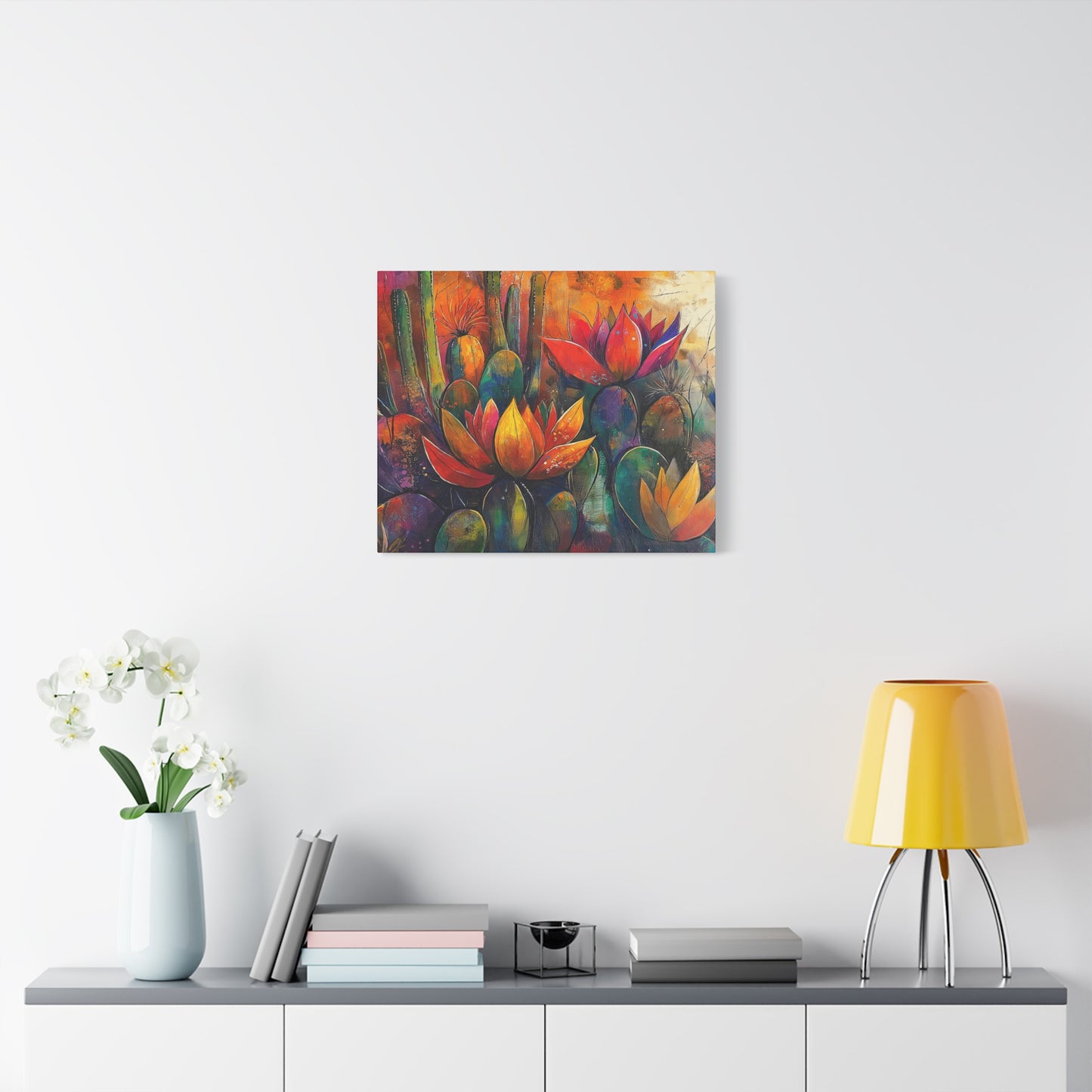 Vibrant Cactus Wall Art - Matte Canvas Print, Floral Desert Decor