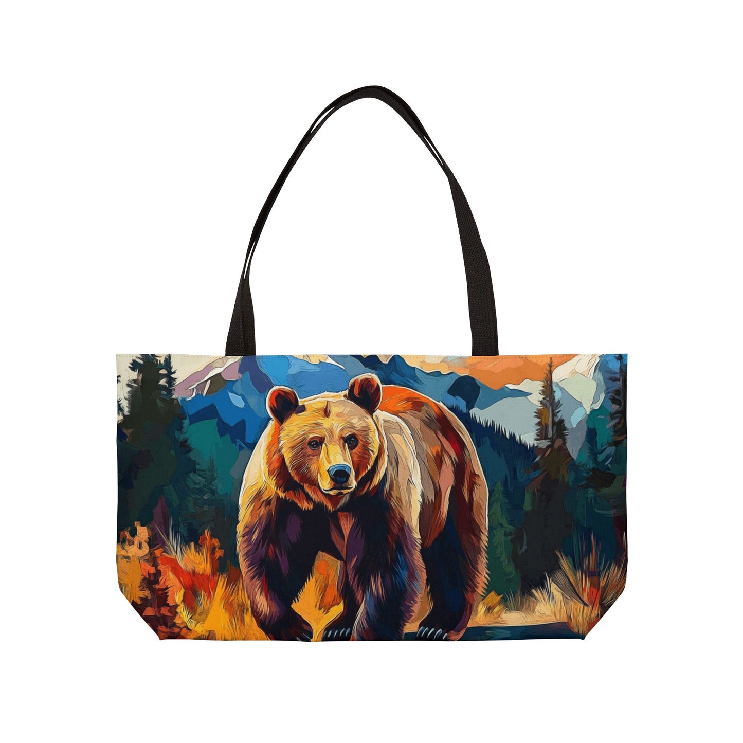 Bear Weekender Tote Bag - Walking Brown Bear in Rocky Mountains