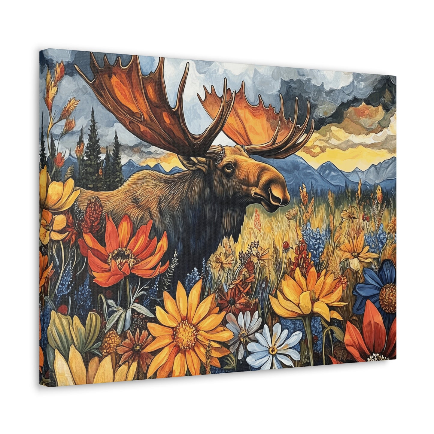 Canvas Gallery Wraps - Colorado Moose and Wildflowers in Rocky Mountains